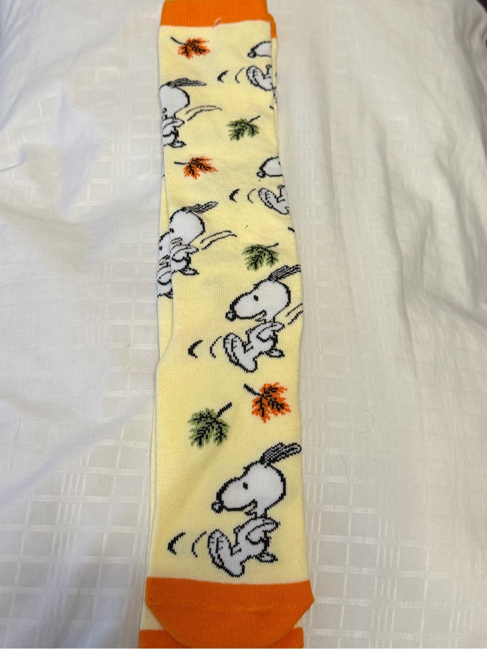 Women’s Yellow Snoopy Crew Socks with Orange Accents